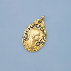 18K French solid yellow gold Virgin Mary - Antique Catholic pendant - religious