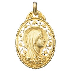 Virgen María de oro amarillo macizo francés de 18 quilates - Colgante católico antiguo - religioso