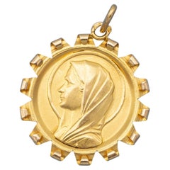 Colgante Virgen María de oro amarillo macizo francés de 18 quilates - Colgante Floral Estate - Vintage