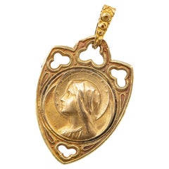 18k French Virgin Mary charm - 18k Gold medallion - 1931 - Catholic pendant