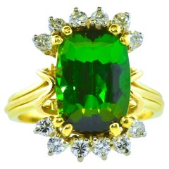 18K & Gem Quality 5.36 ct. Bright Green Tourmaline and Fine Diamond Ring