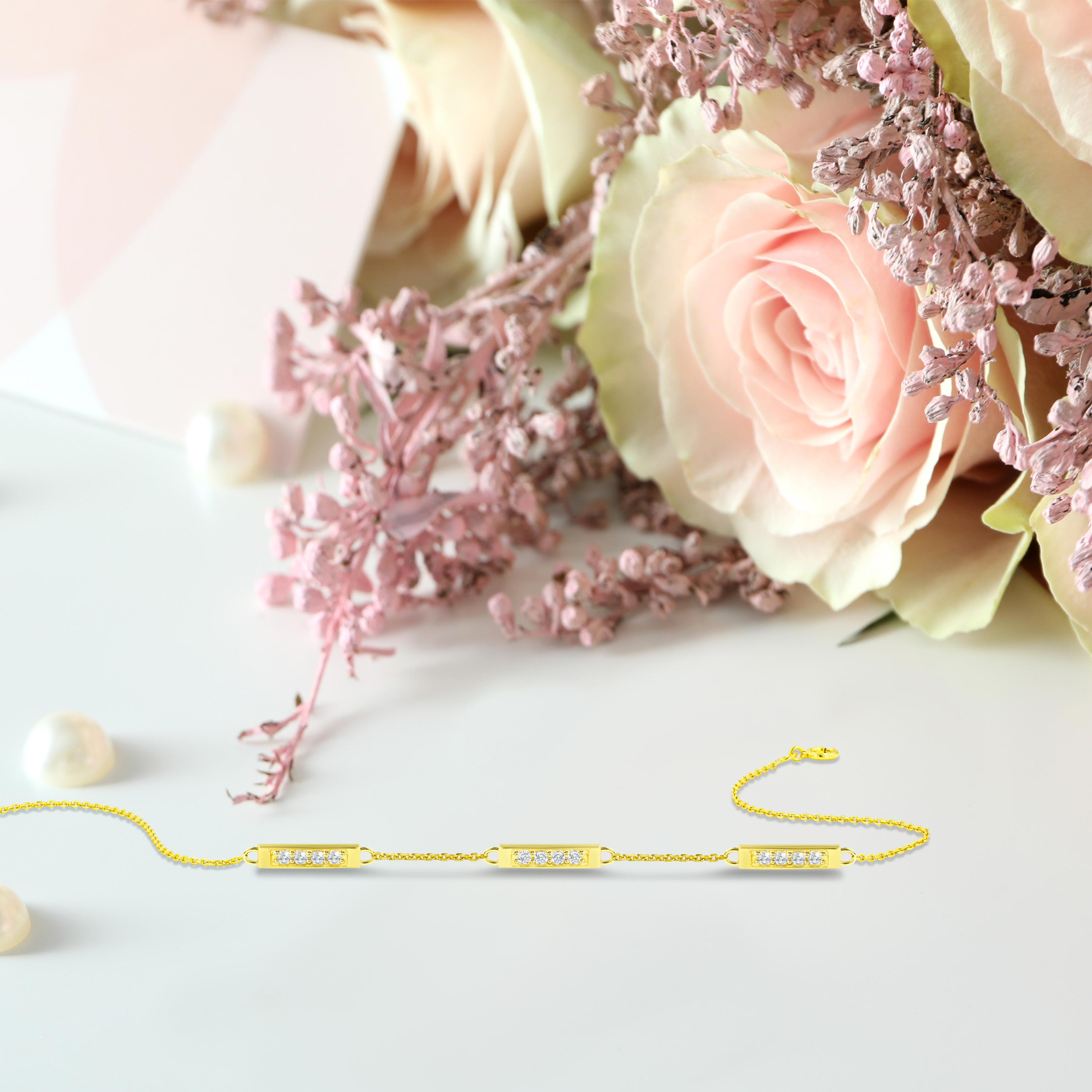 Bracelet minimaliste à plusieurs barrettes en or 18K avec diamants 0,17 Ct Unisexe en vente