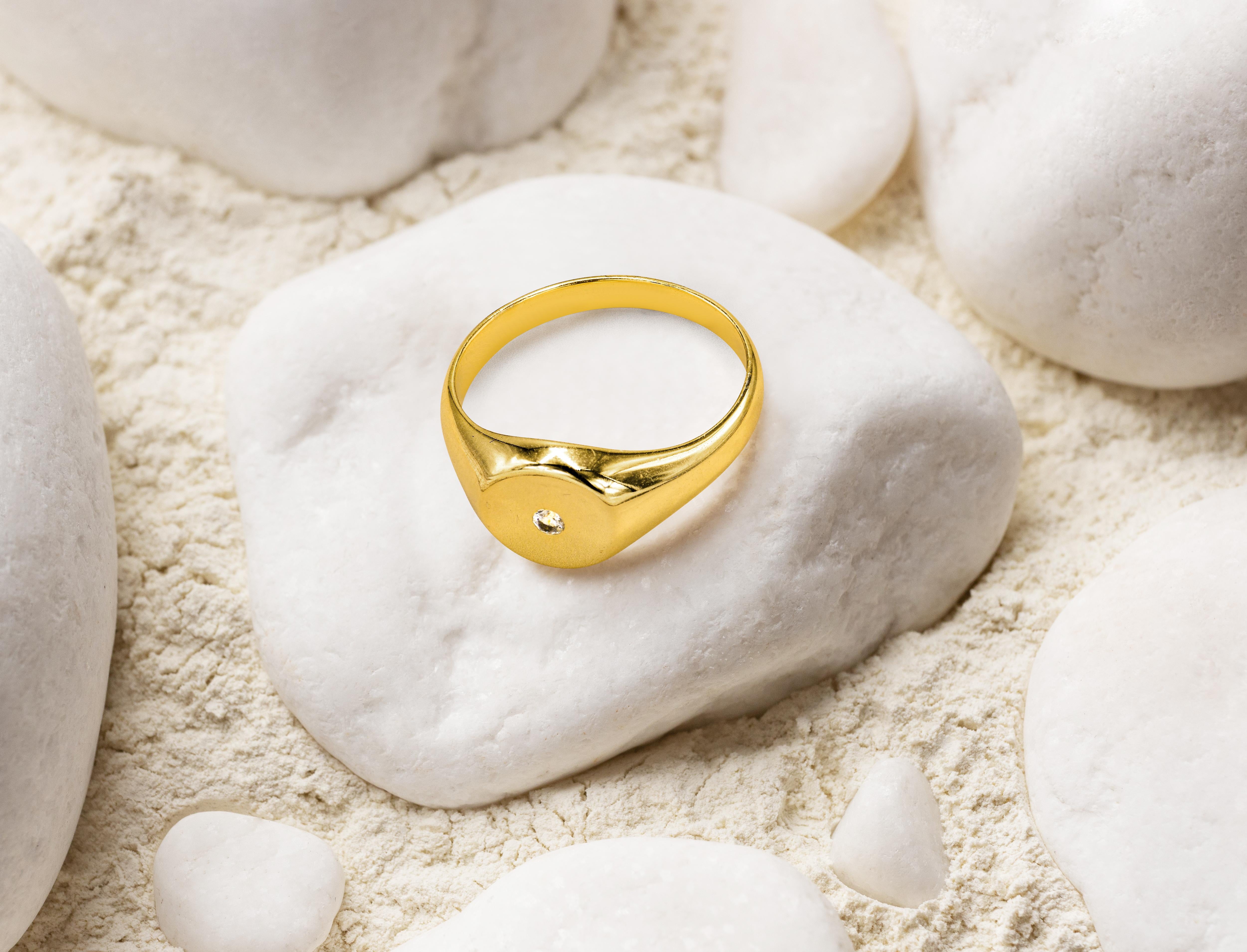 For Sale:  18K Genuine Gold Filled Natural 0.035 Carat Diamond Signet Ring 6