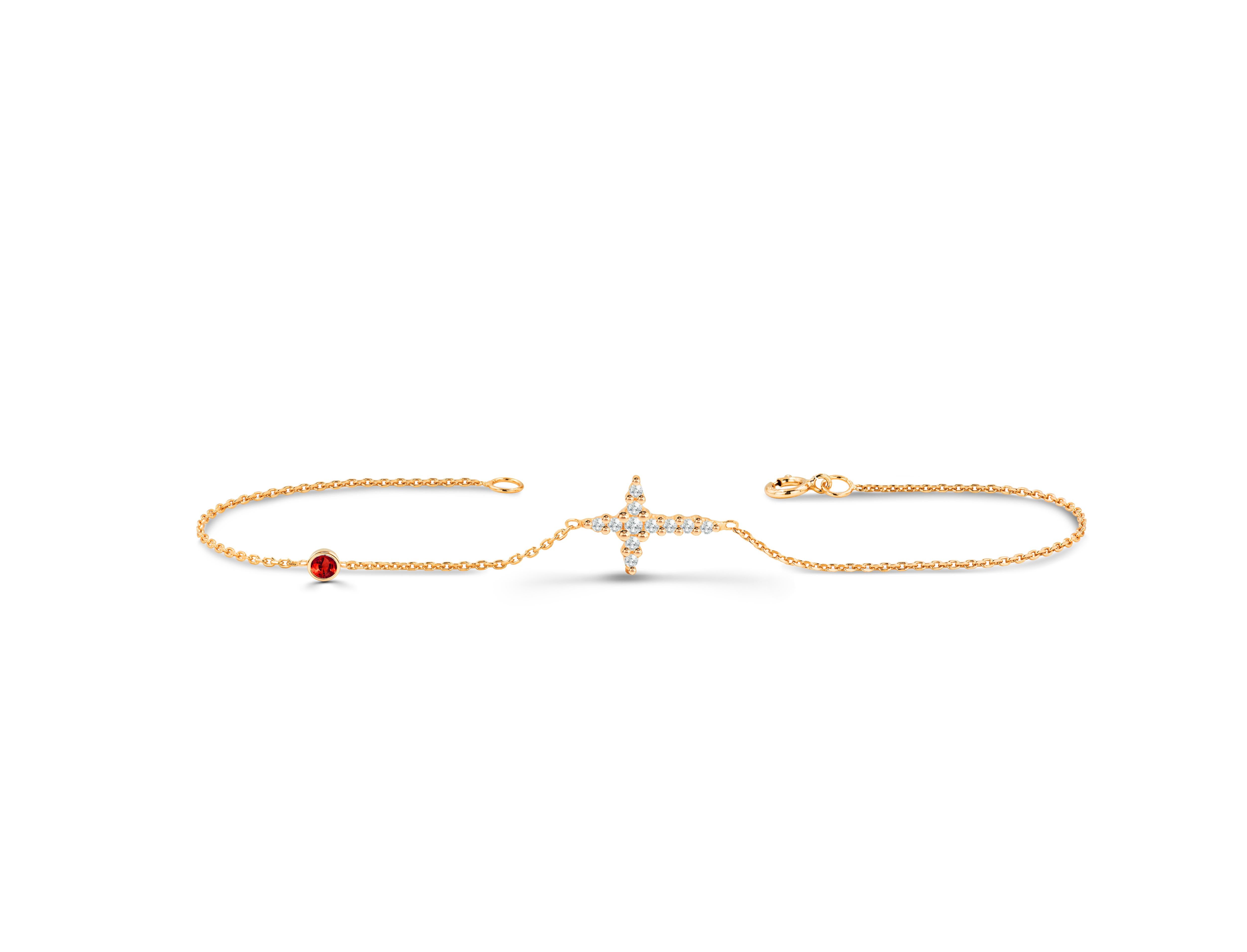 0.13 Carat diamond sideway Cross bracelet is a perfect religious bracelet and is meant for you to feel good and protected whenever worn. This bracelet comes with a customizable precious stone of your choice attached to the side - Emerald, Ruby, or