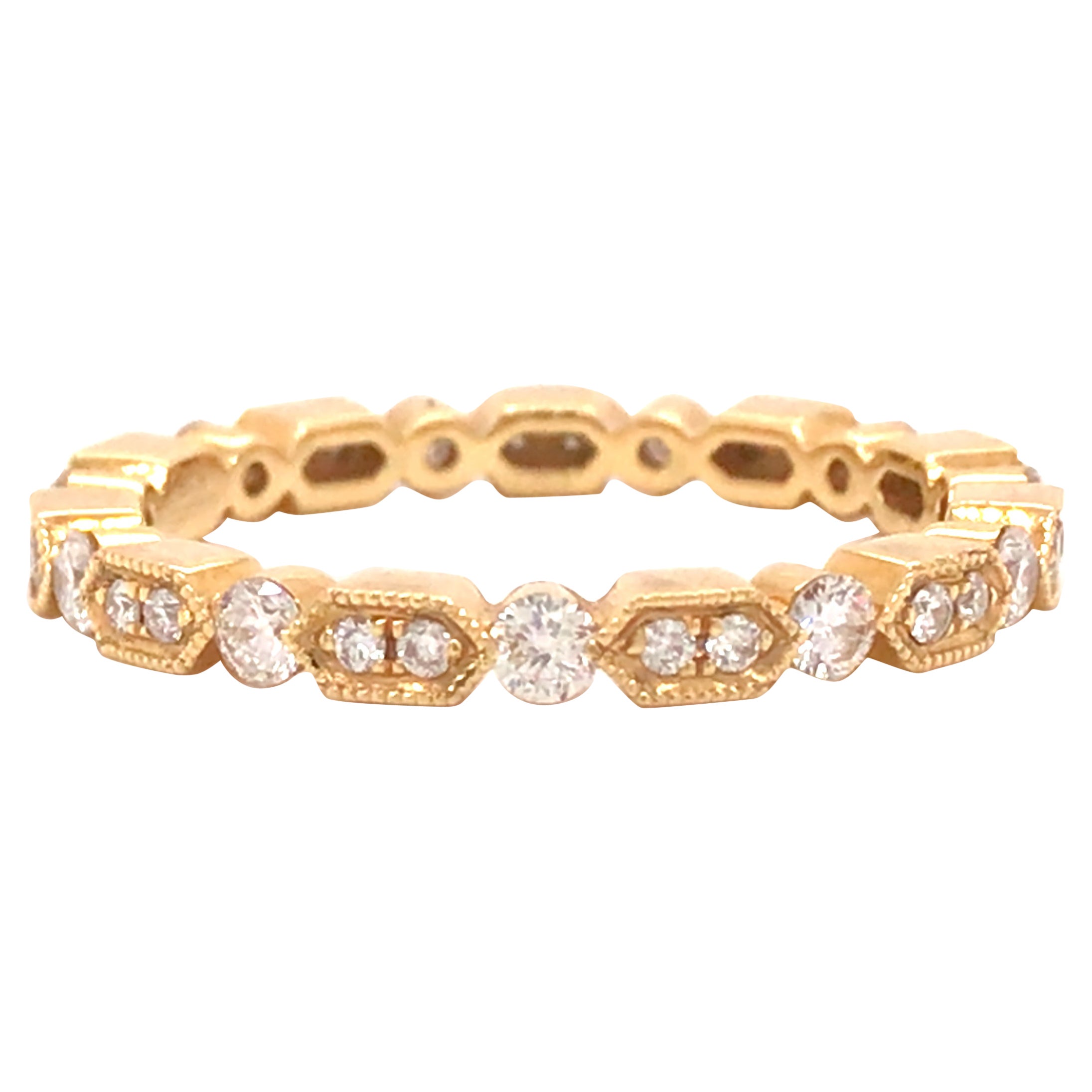 Gelbgold-Eternity-Ring mit 18 Karat geometrischem Diamant Miligrain im Angebot