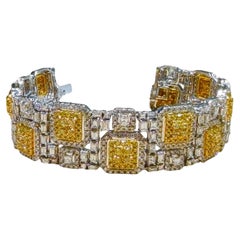 18K Geometric Gold Fancy Yellow Diamond & White Emerald Cut Diamond Bracelet