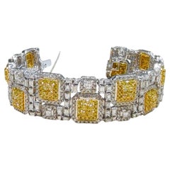 18K Geometric Gold Fancy Yellow Diamond & White Emerald Cut Diamond Bracelet