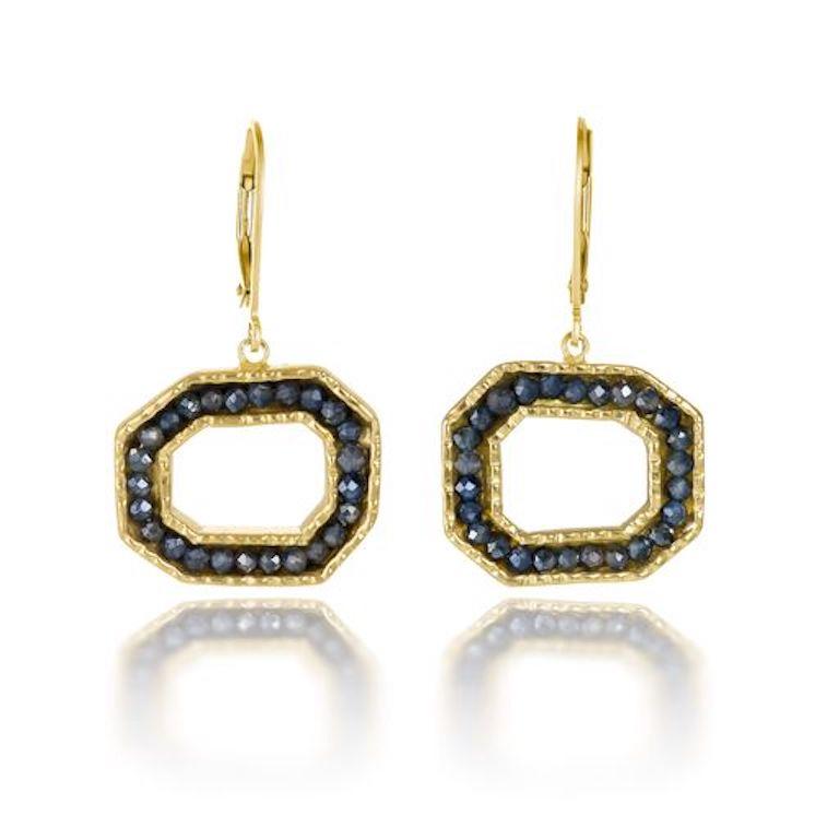 Bead 18K Geometric-O Earrings with Sapphires For Sale