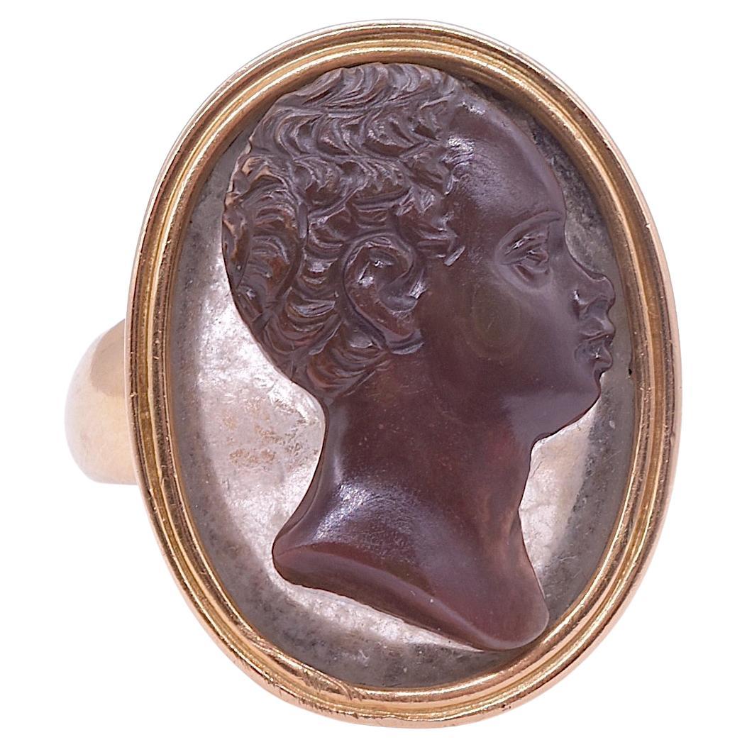 18k Georgian Portrait Cameo Ring in Sardonyx of an African-British Male