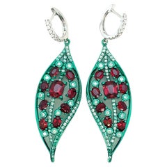 18K GG Spinel Diamond Leaf Earrings