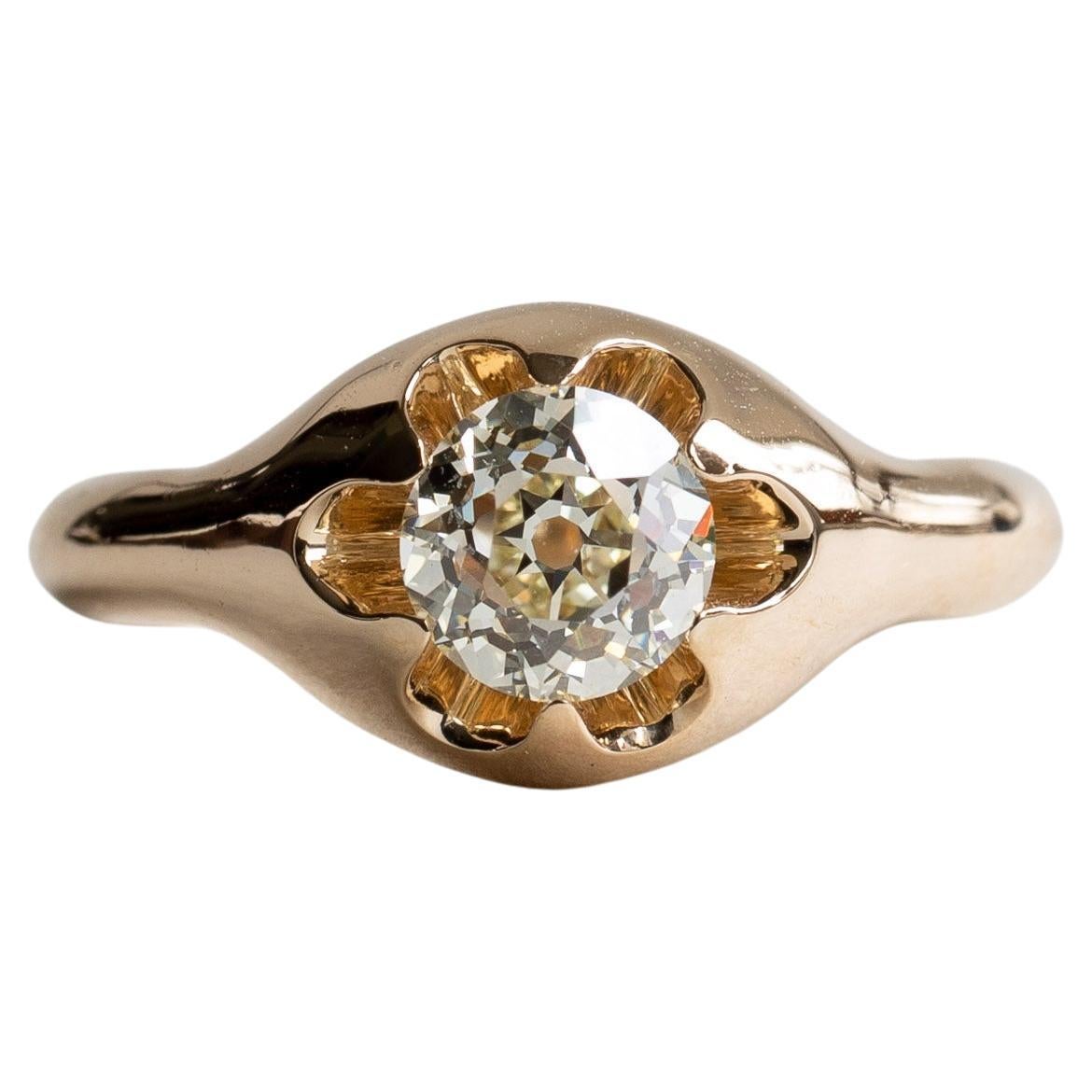 18K GIA 1.1 carat Old Mine Diamond Belcher Ring For Sale