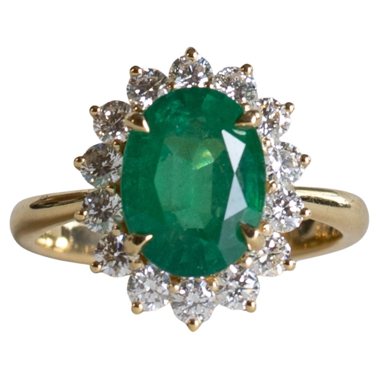 Anello aureola con diamante smeraldo da 3,03 carati, 18 carati GIA