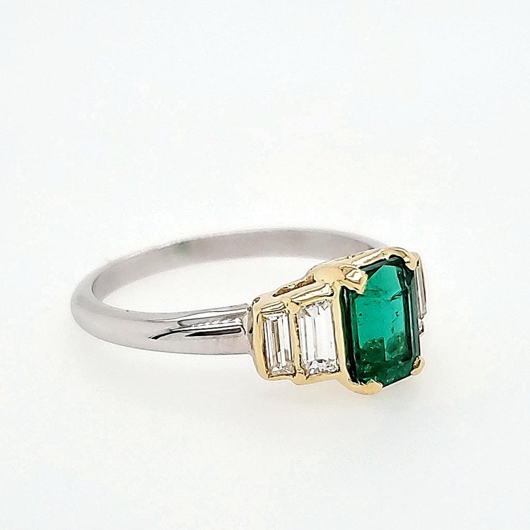 18 Karat GIA Certified .99 Carat Emerald Diamond Ring White and Yellow ...