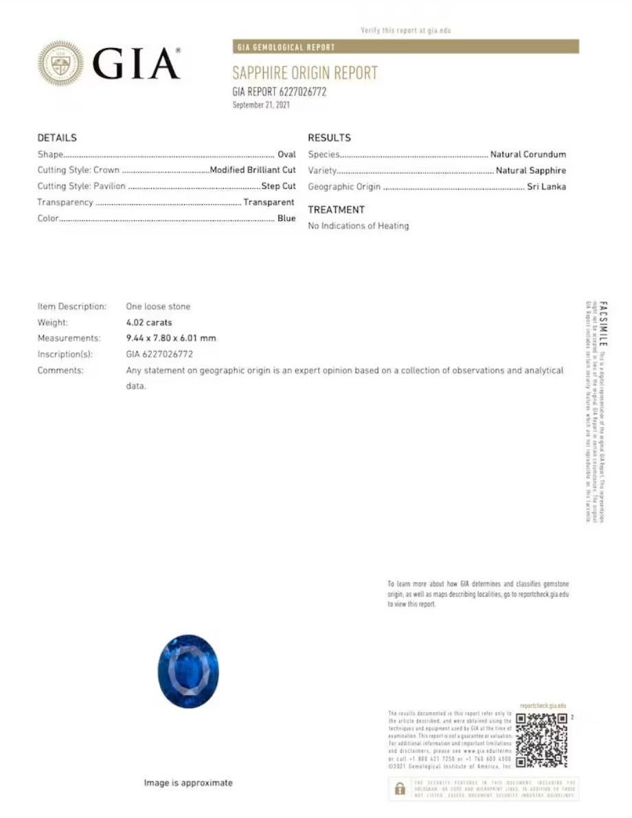 18K GIA Certified No Hear Sri Lanka Sapphire and Diamond Ring  For Sale 1