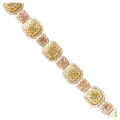 18K GIA Natural Yellow White Pink Fancy Cushion Diamond Bracelet