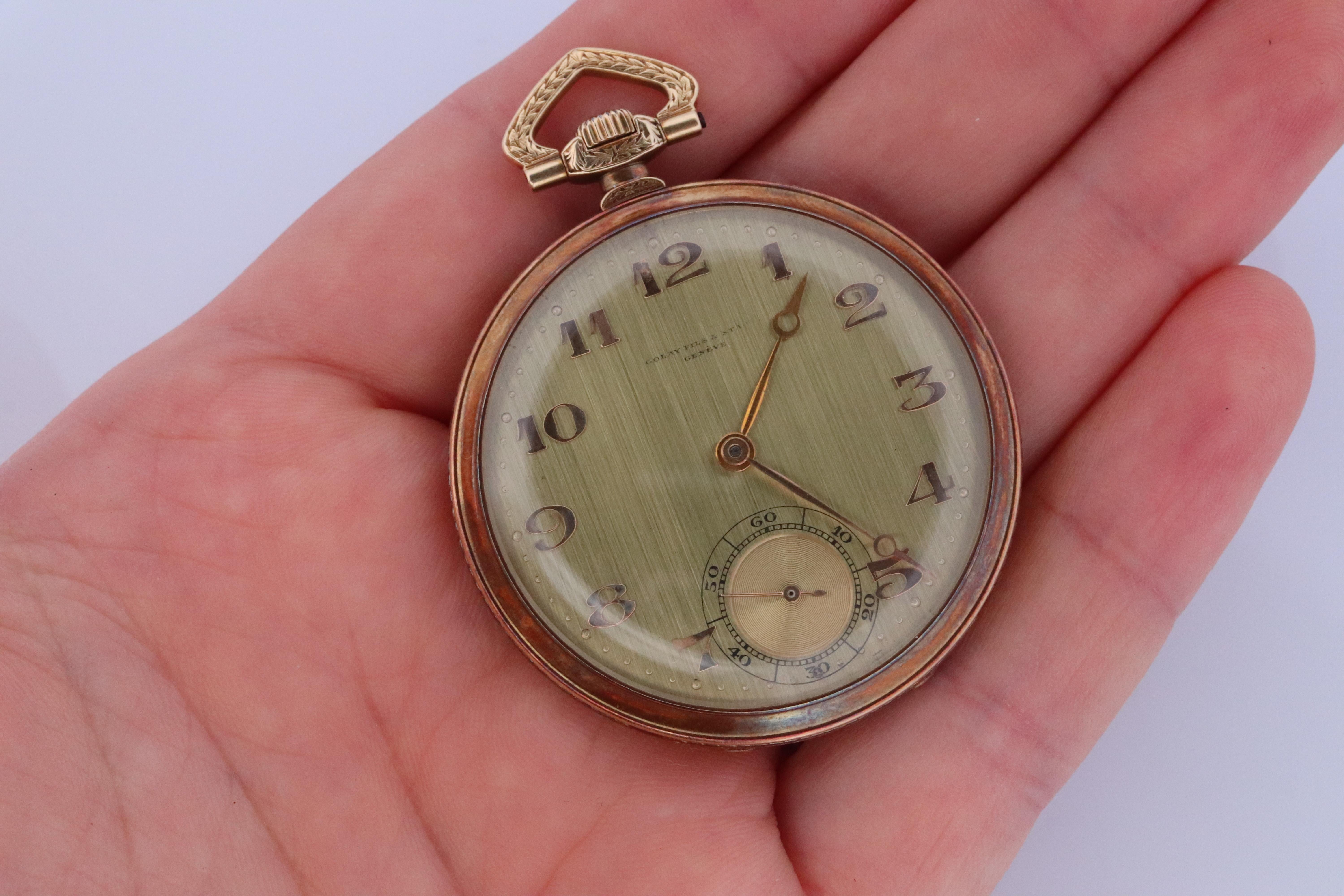 18k Golay Fils & Stahl Pocket Watch. Antique 750 YG Golay Ornate 43mm For Sale 8