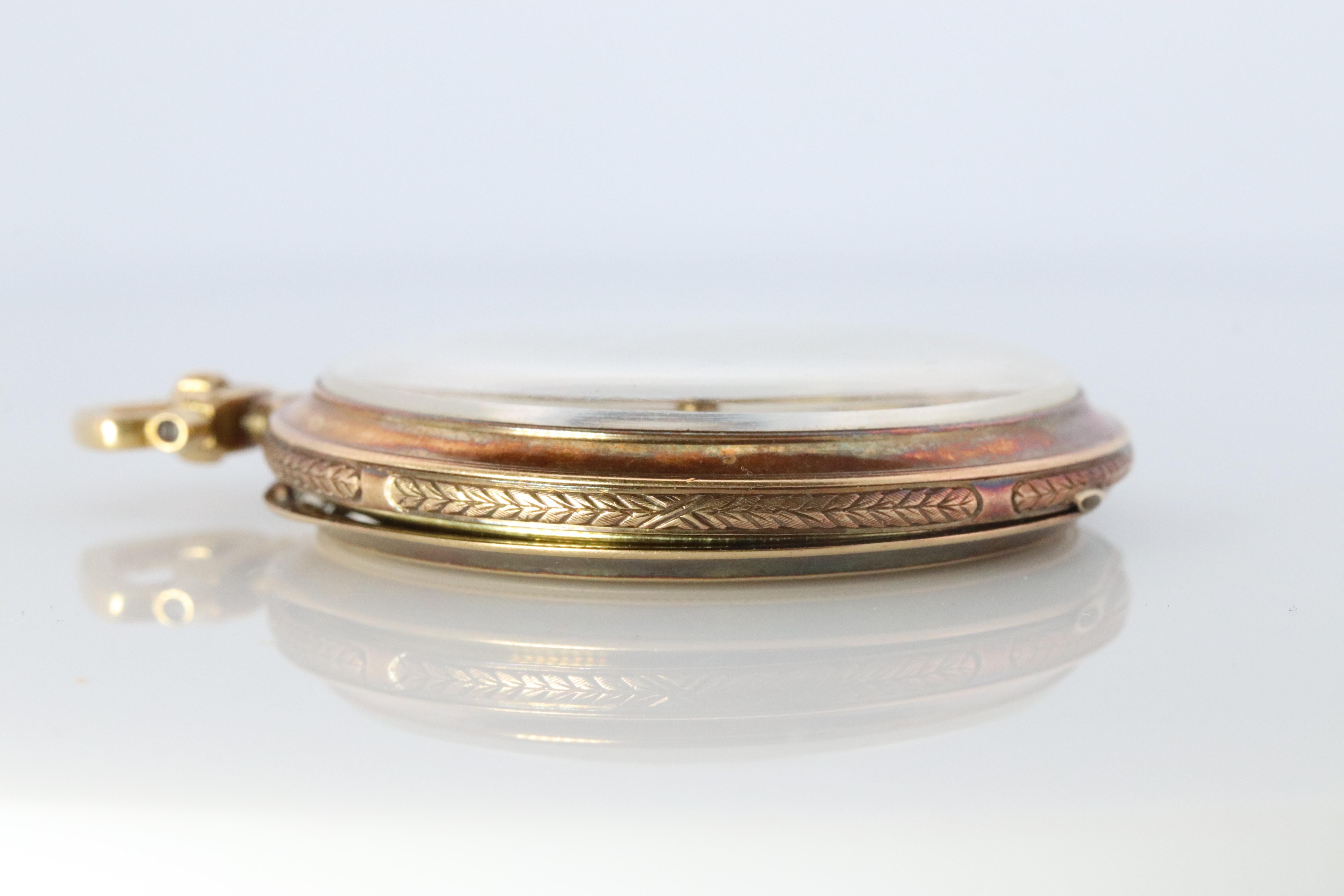 18k Golay Fils & Stahl Pocket Watch. Antique 750 YG Golay Ornate 43mm For Sale 5
