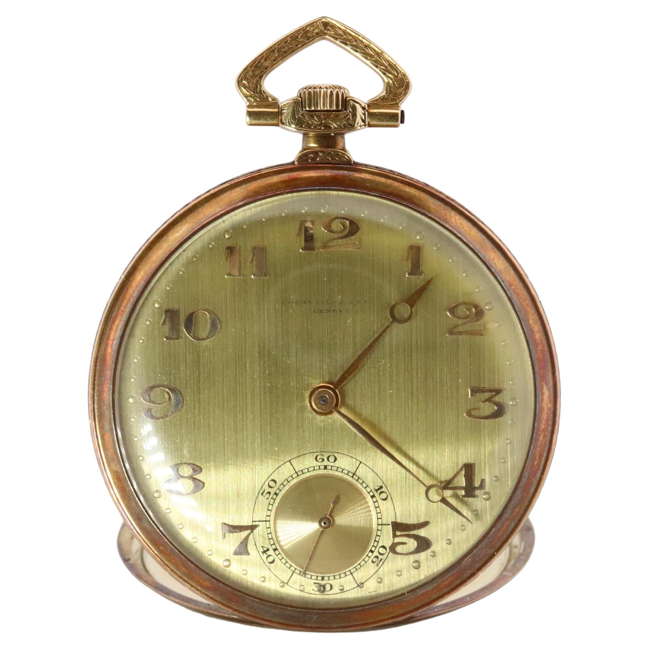 18k Golay Fils & Stahl Pocket Watch. Antique 750 YG Golay Ornate 43mm For Sale