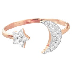 18k Gold 0.06 Carat Diamond Moon and Star Ring