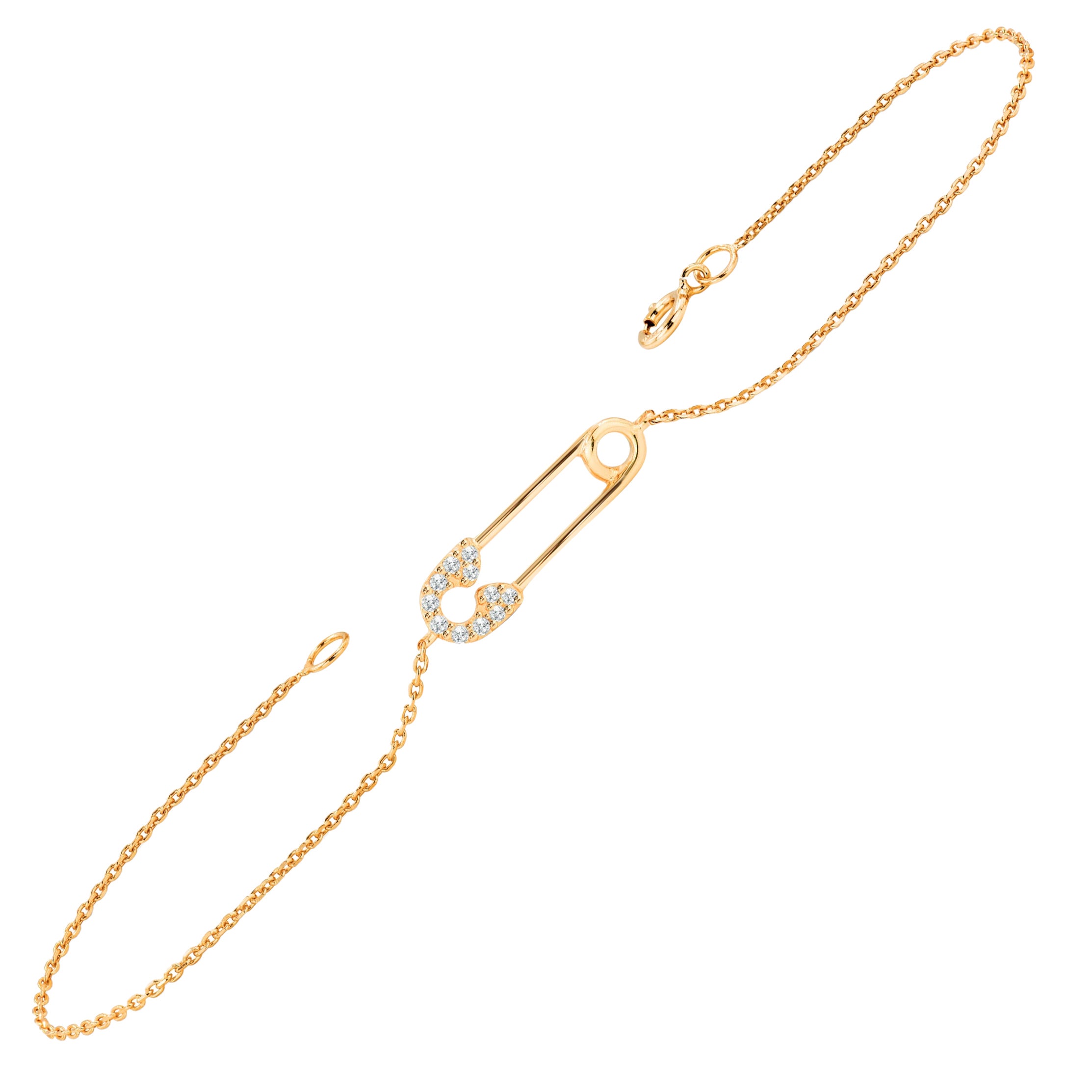 Bracciale minimalista con spilla di sicurezza in oro 18K e 0,09 carati di diamanti