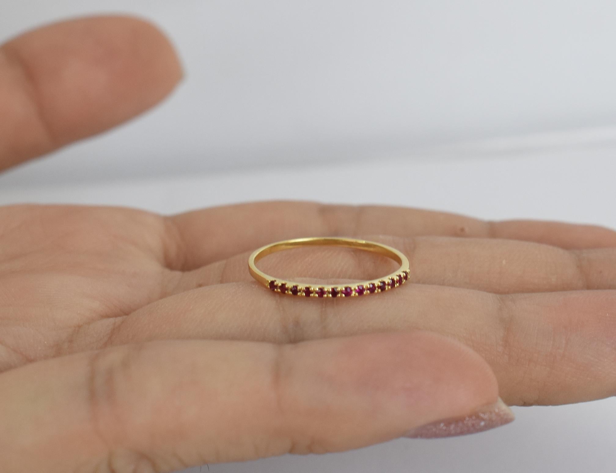 For Sale:  18k Solid Gold Natural Ruby Half Eternity Ring July Birth Stone Ring 7