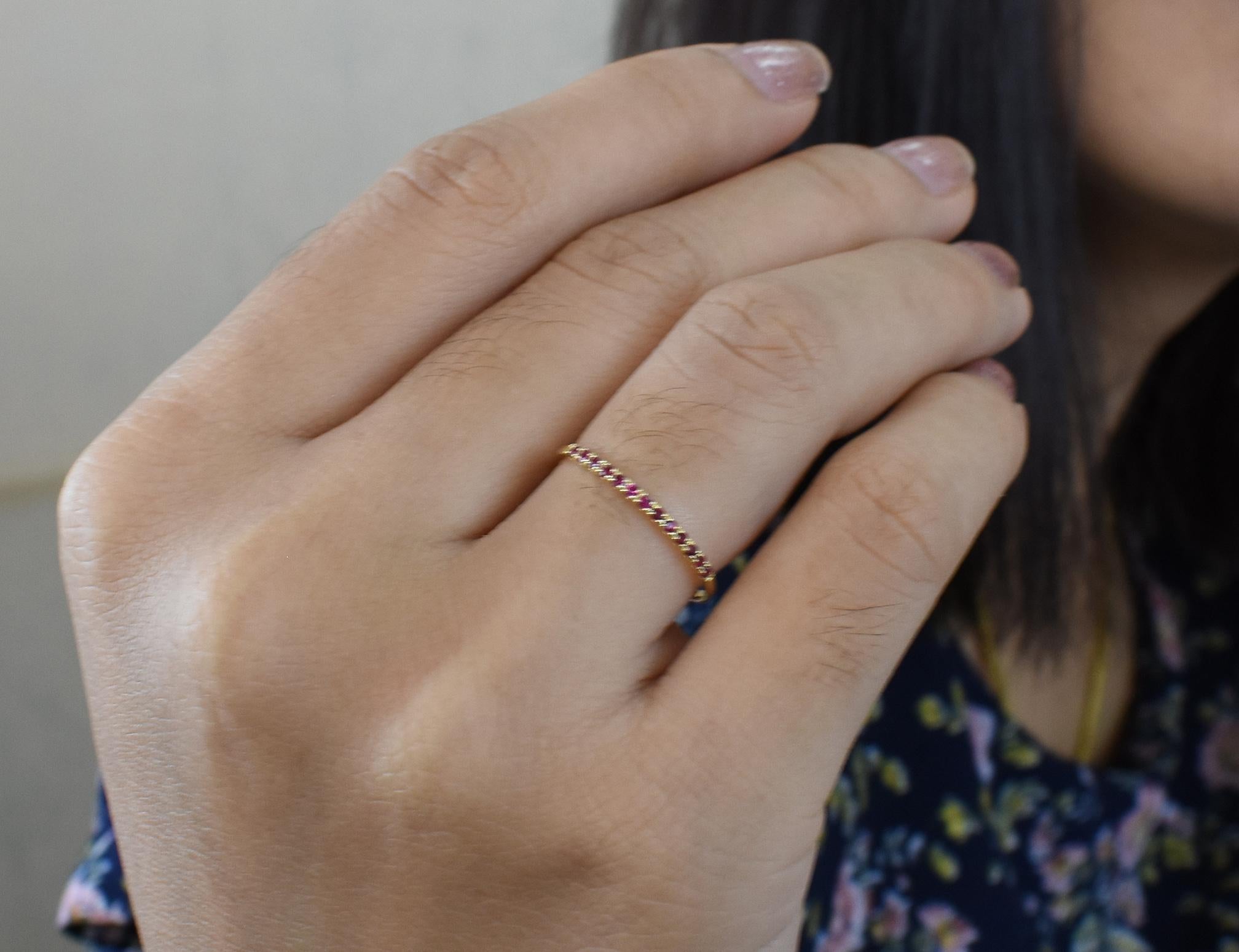 For Sale:  18k Solid Gold Natural Ruby Half Eternity Ring July Birth Stone Ring 9