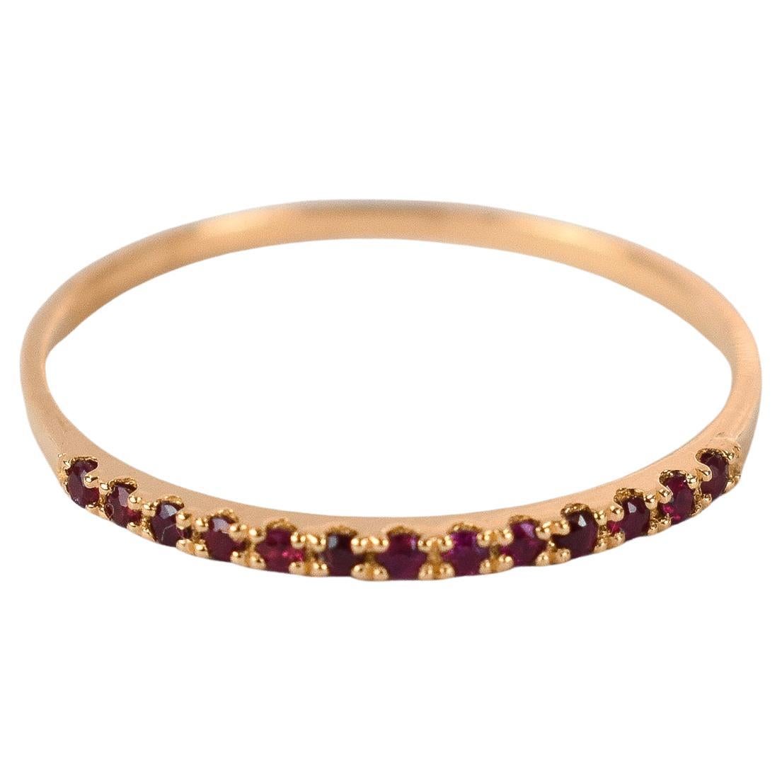 For Sale:  18k Solid Gold Natural Ruby Half Eternity Ring July Birth Stone Ring