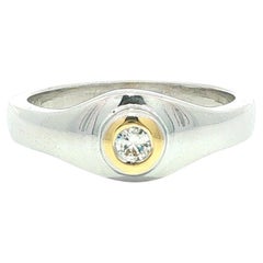 18k Gold 0.12ct Round Bezel Diamond Solitaire Polished Finish Target Ring