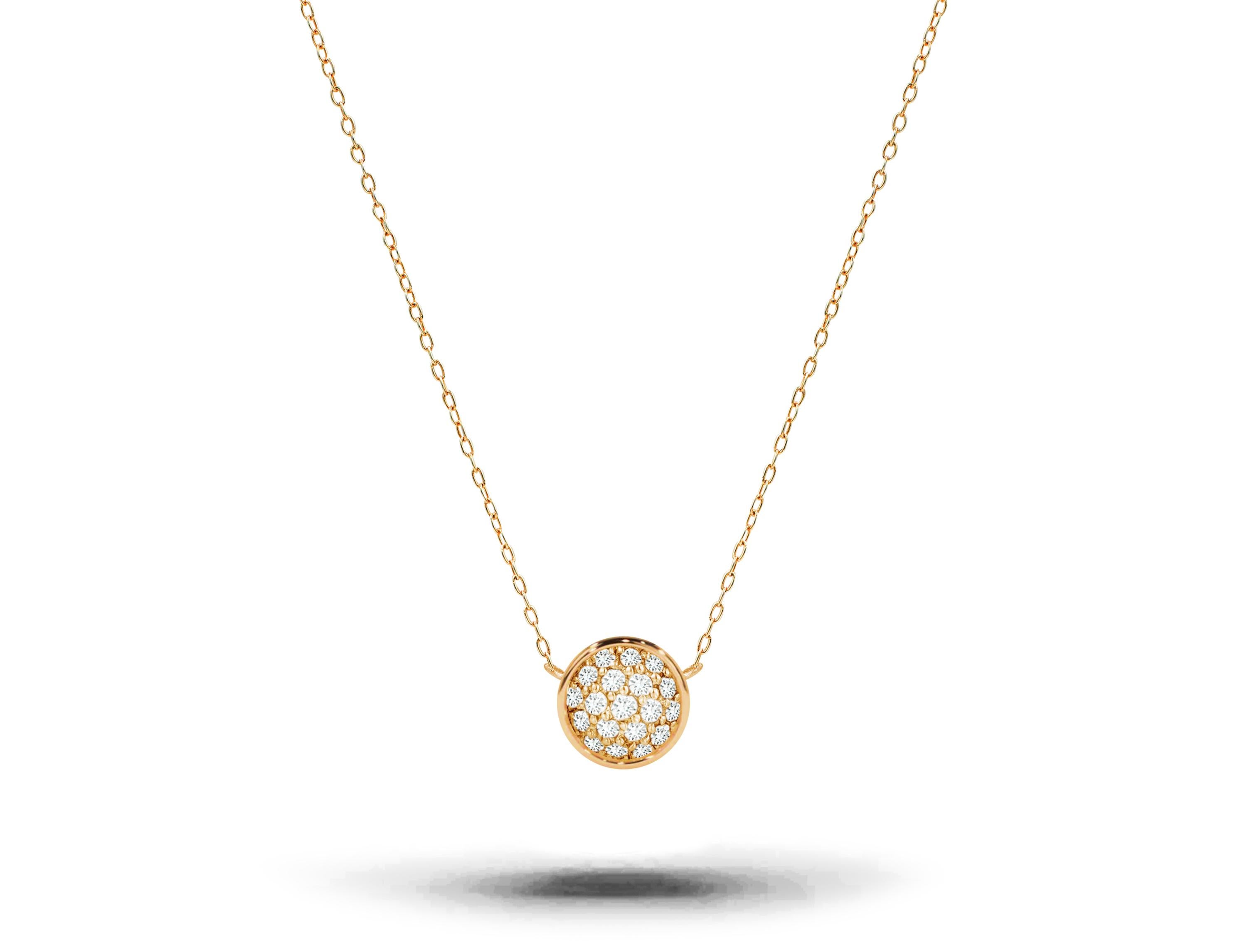 18k Solid Gold tiny circle necklace showcasing 19 Brilliant round Diamond pave set by master setter at jewels by tarry studio. Each diamond is hand-selected by me to ensure quality. This stylish gold diamond heart pendant necklace is a fabulous
