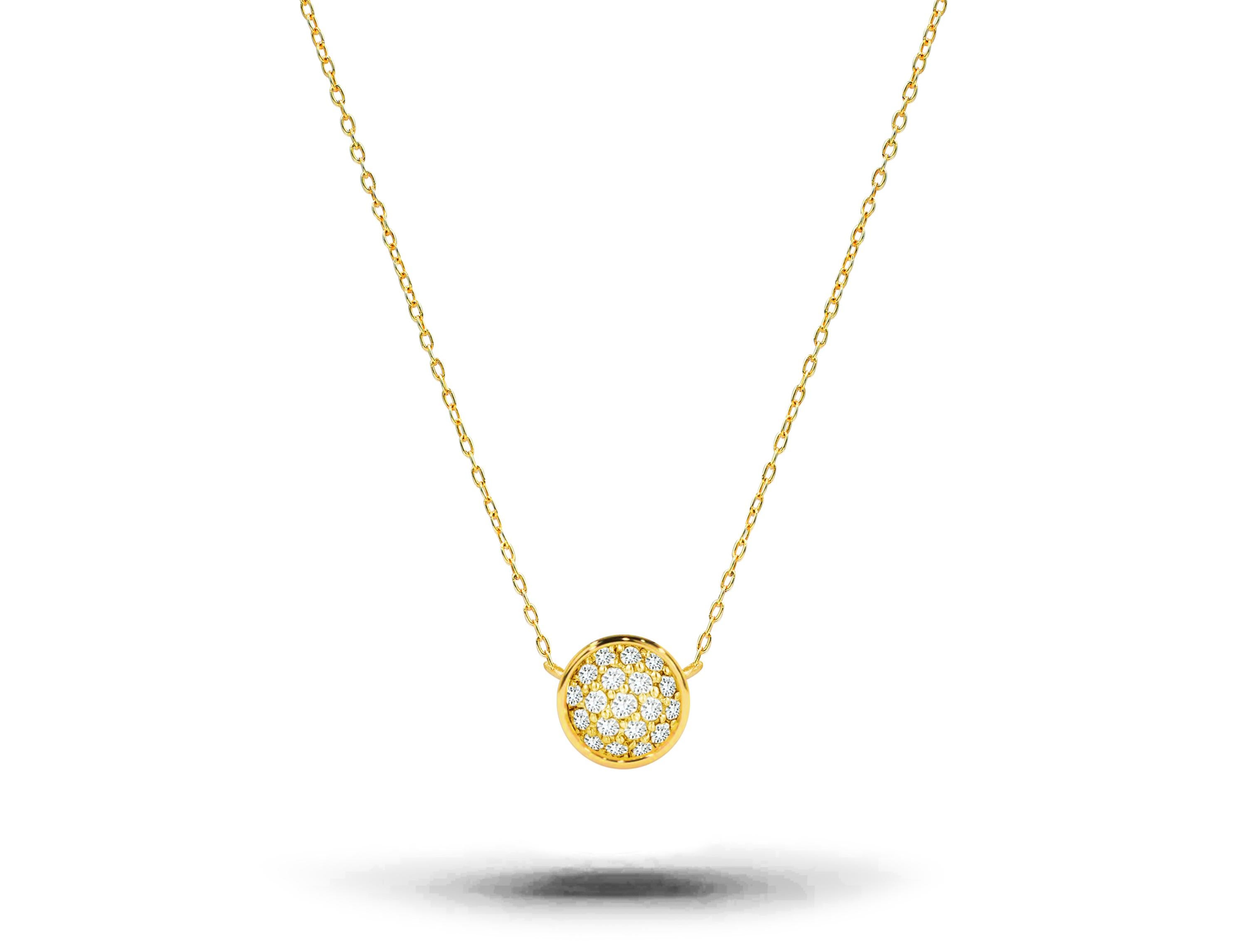 Modern 18K Gold 0.15 Carat Diamond Minimalist Cluster Disc Necklace For Sale