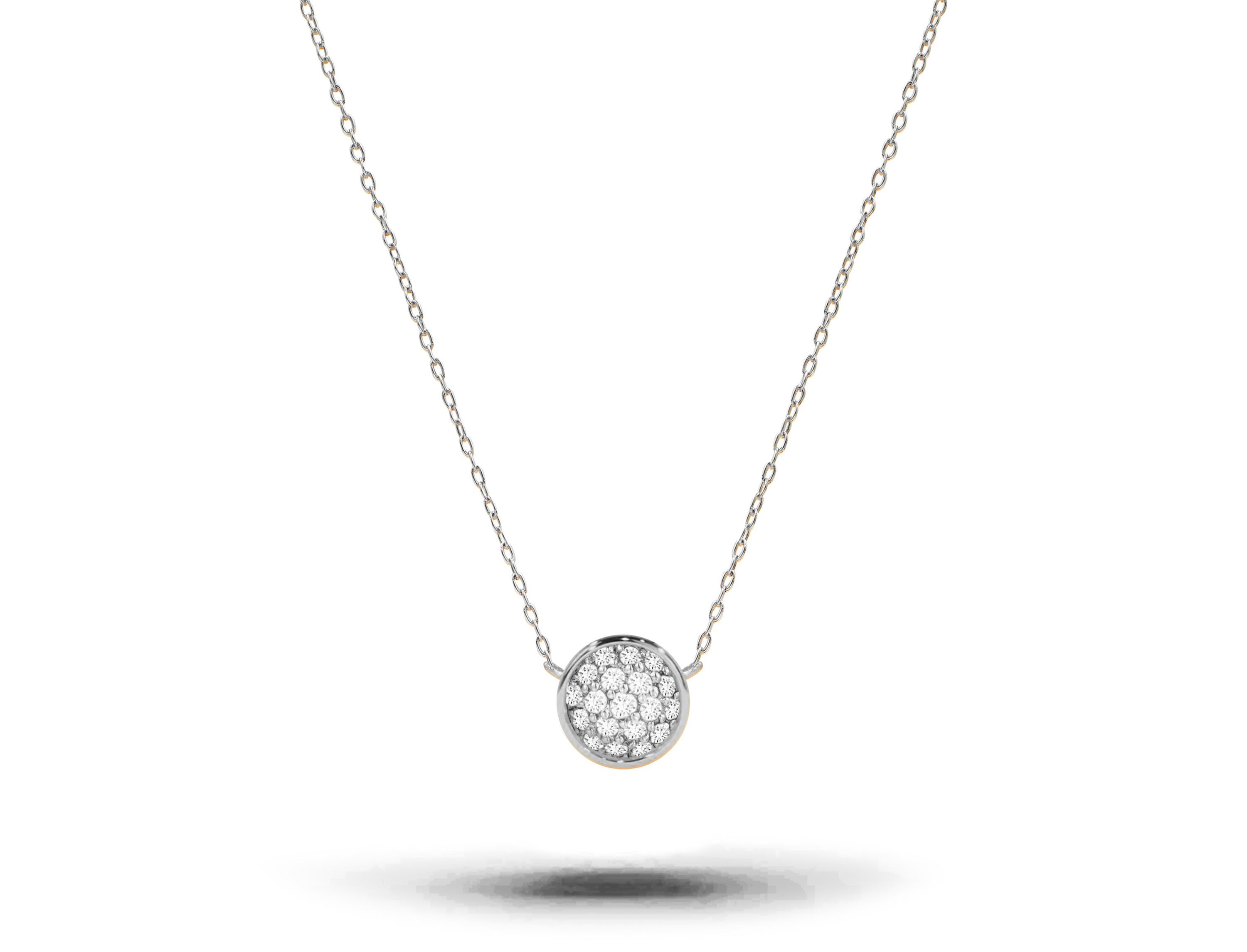 Round Cut 18K Gold 0.15 Carat Diamond Minimalist Cluster Disc Necklace For Sale