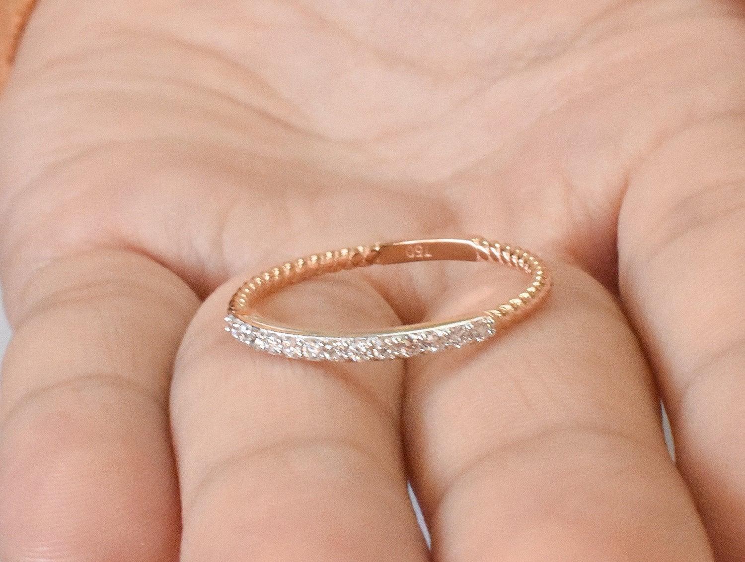 For Sale:  18k Gold Micro Pave Stacking Ring Thin Dainty Diamond Ring 6