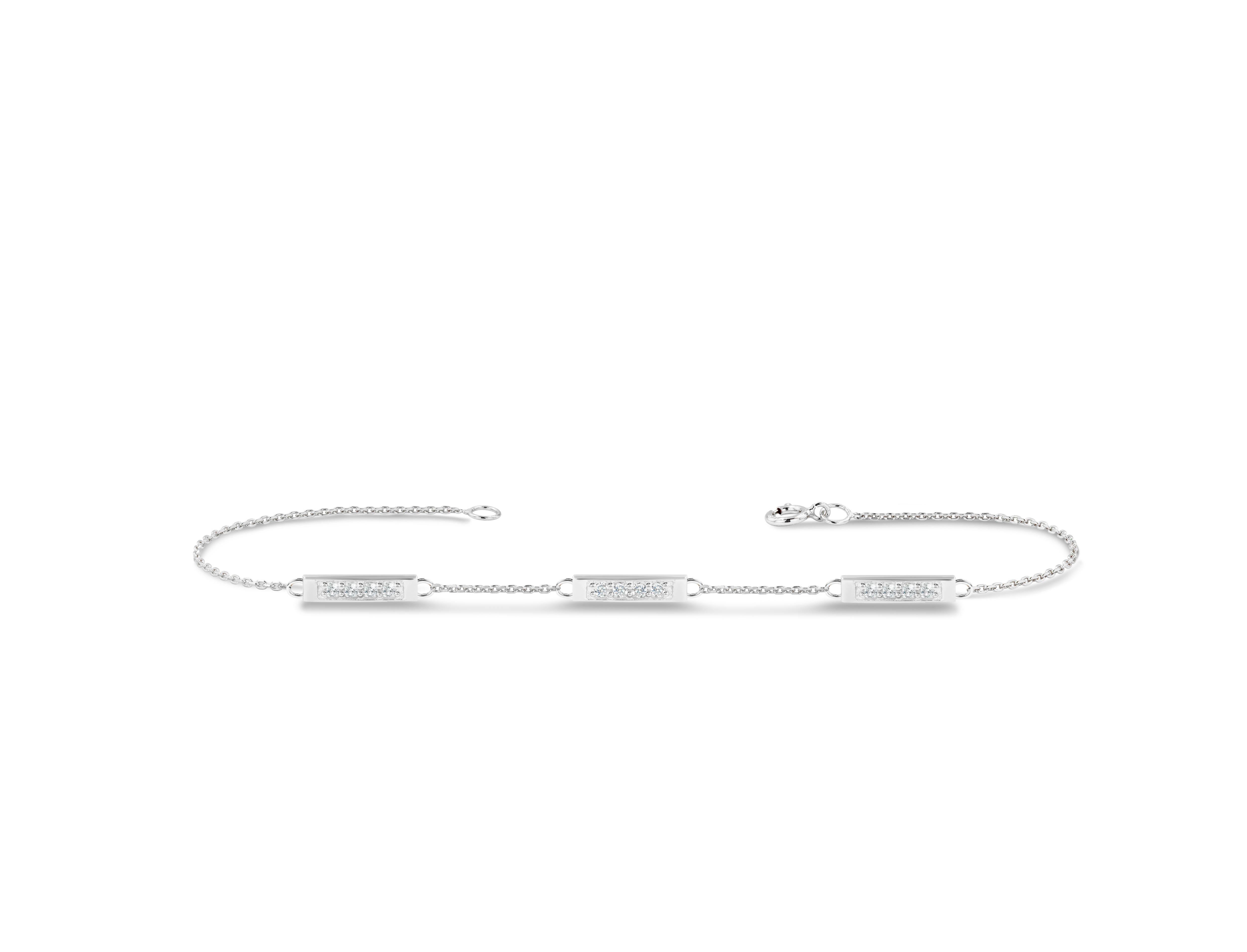 Round Cut 18K Gold 0.17 Ct Diamond Multi- Bar Minimalist Bracelet  For Sale