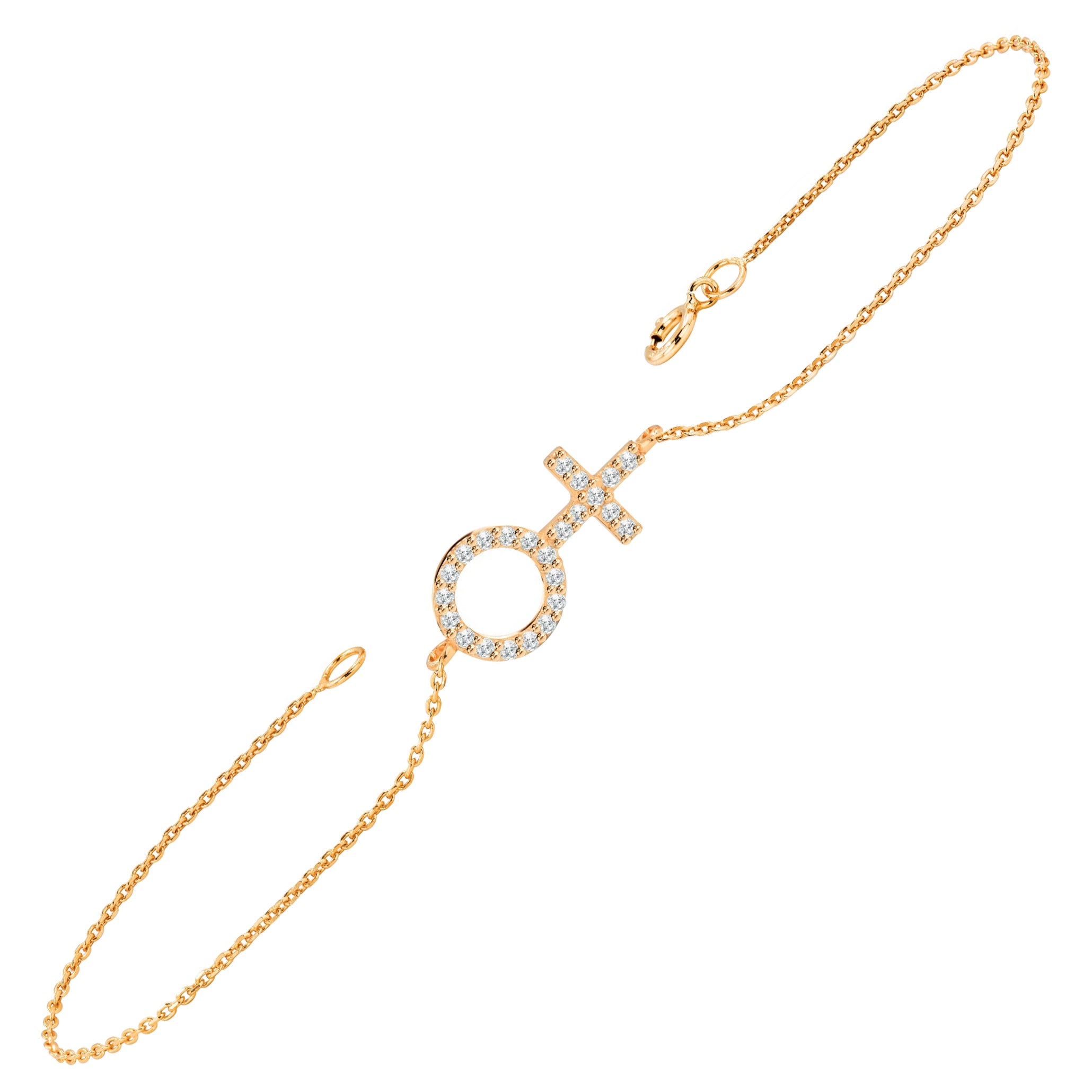 Bracelet minimaliste en or 18 carats avec symbole féminin de 0,18 carat en vente
