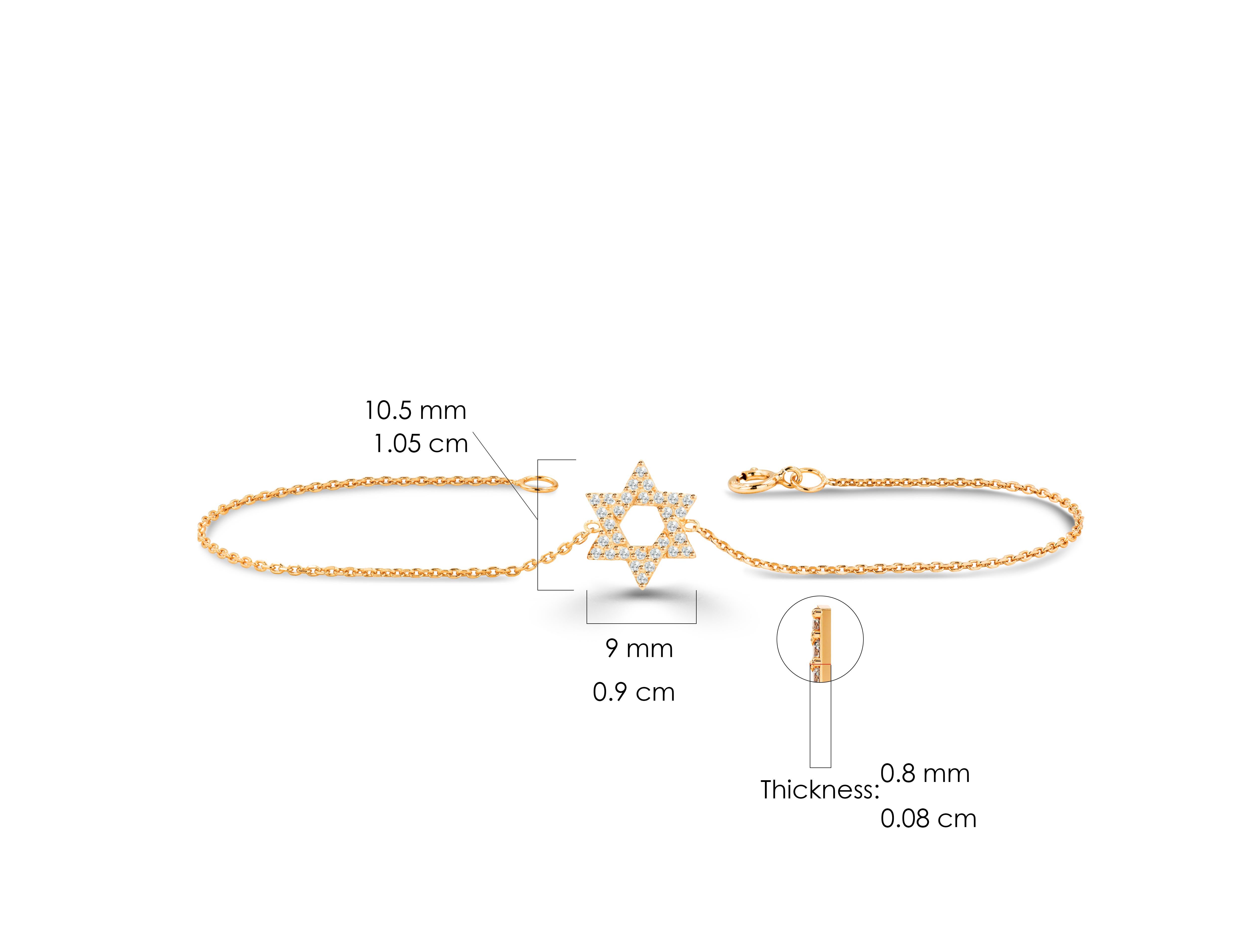 Women's or Men's 18K Gold 0.18 Ct Star of David Diamond Bracelet  For Sale
