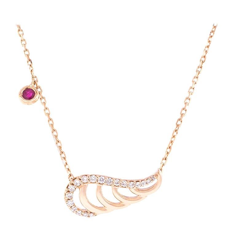 18k Gold & 0.20 Ct White Diamonds 0.11 Ct Ruby Swan Chain Necklace by Alessa For Sale