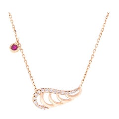 18k Gold & 0.20 Ct White Diamonds 0.11 Ct Ruby Swan Chain Necklace by Alessa