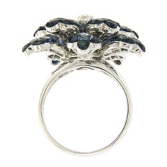 18k Gold 0.37 Ct Diamonds & Invisible 13.90 Ct Blue Sapphire Flower Ring
