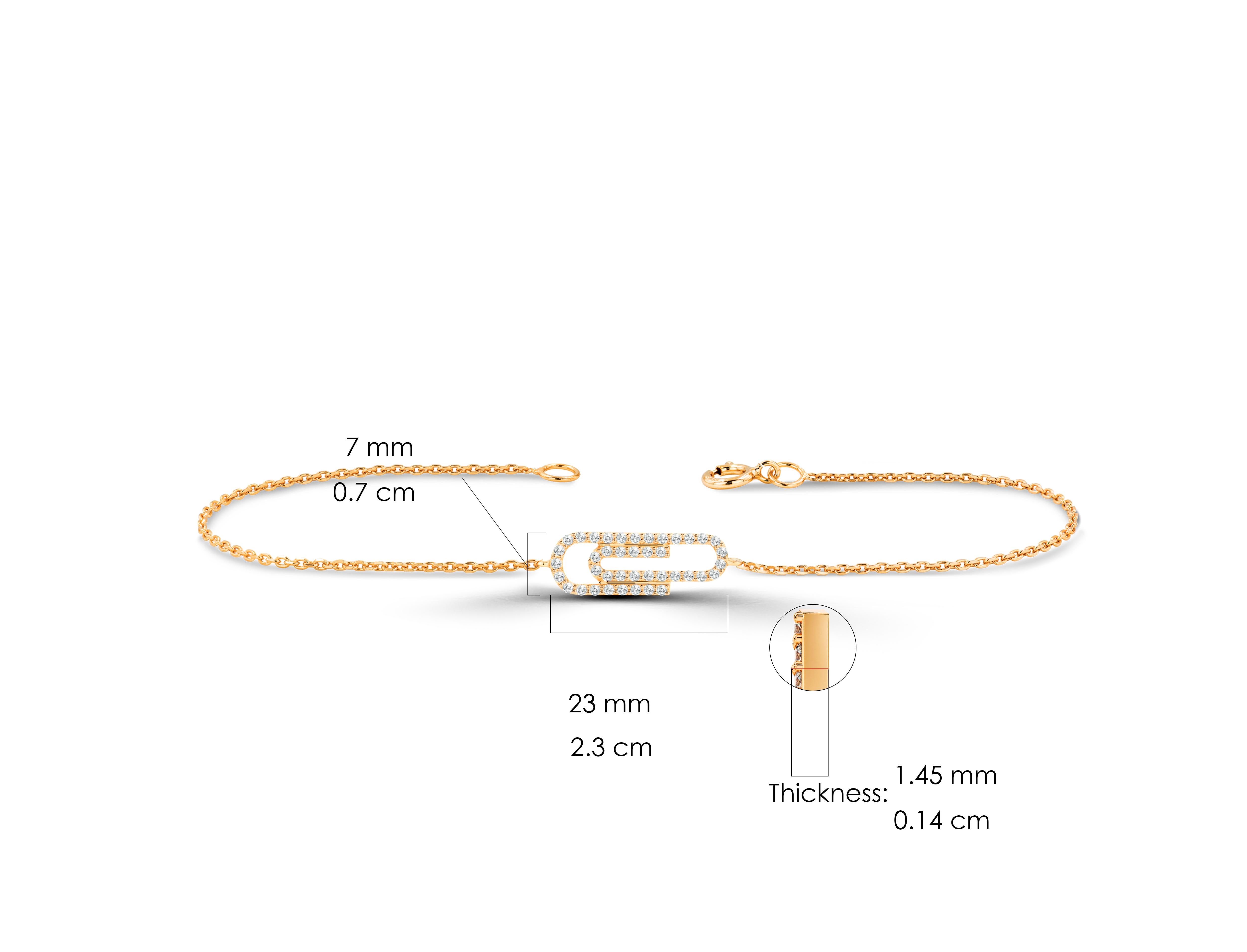 18K Gold 0.39 Ct Diamond Paper Clip Bracelet  For Sale 2