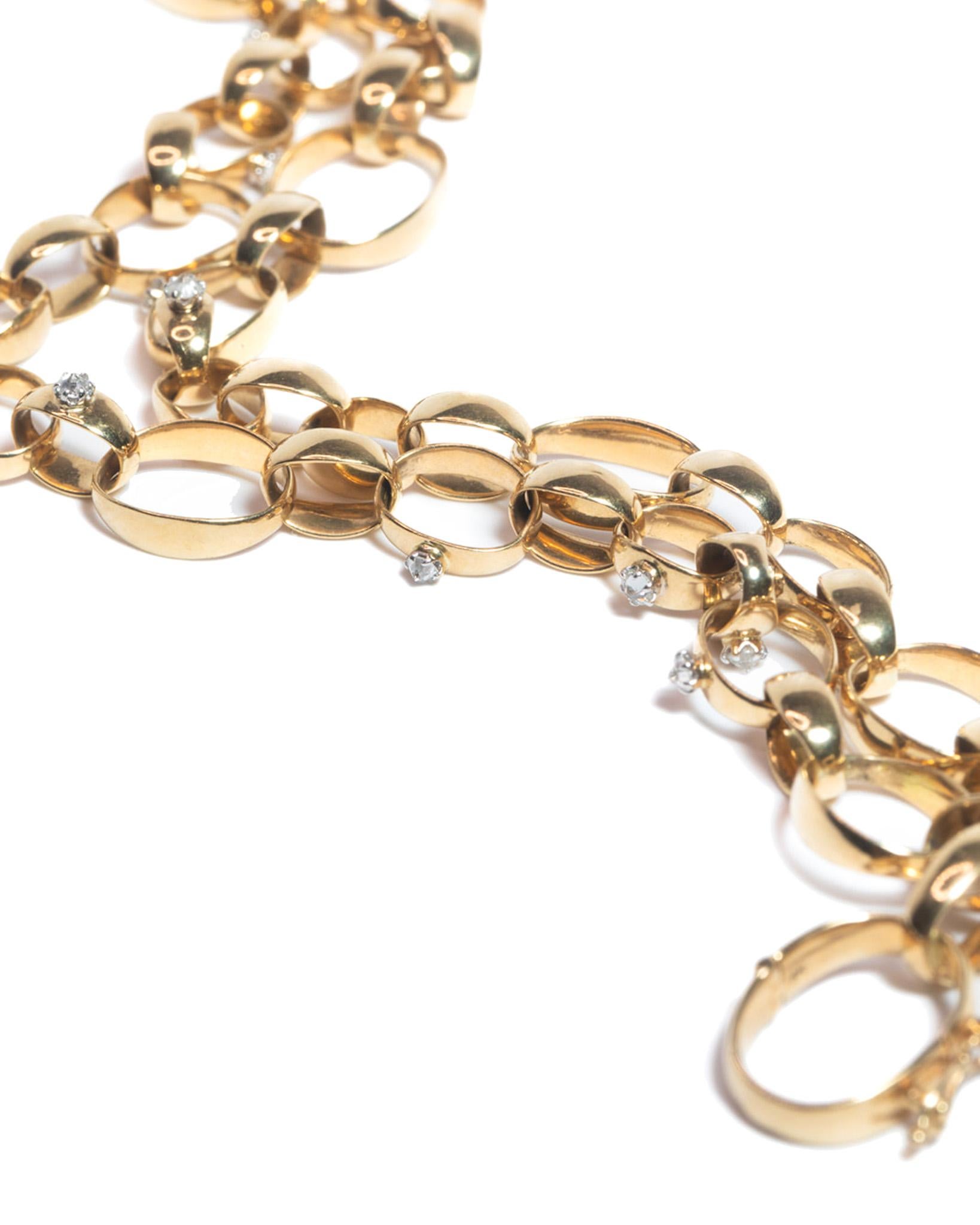 Taille ronde Bracelet à double rang en or 18 carats avec diamants blancs inversés de 0,47 carat en vente