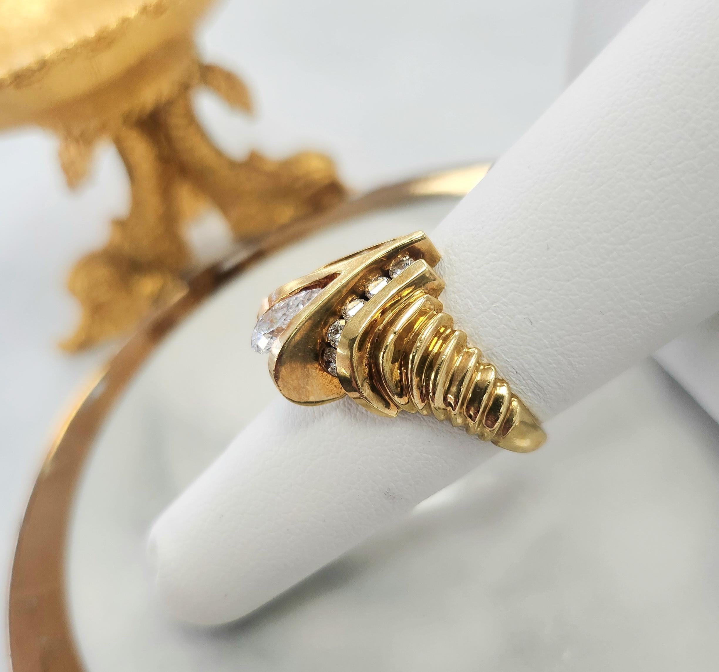 18K Gold 0,50 Karat Birne Form Diamant Wishbone Ring im Zustand „Gut“ im Angebot in Los Angeles, CA