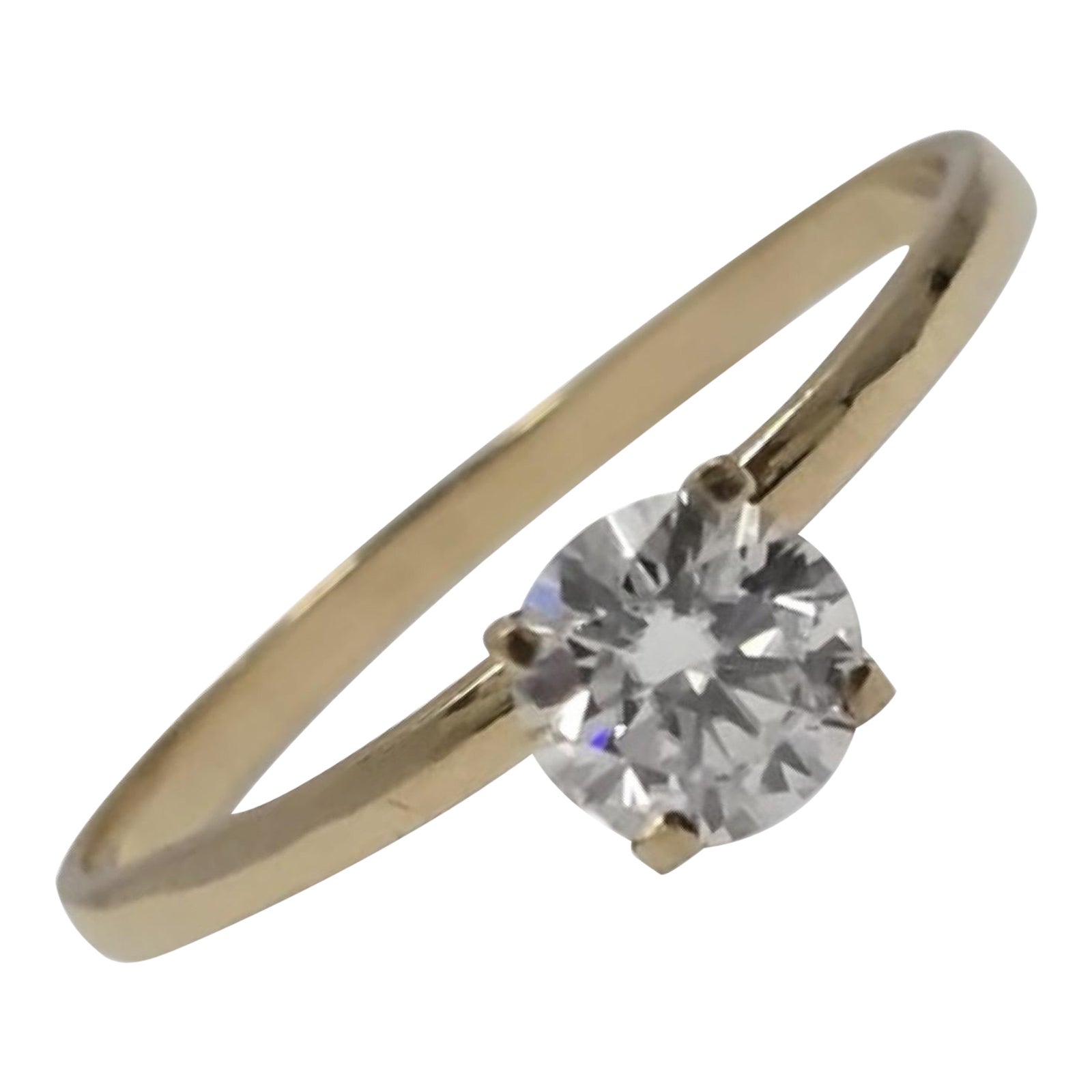 18K Gold 0.50ct Diamond Solitaire Ring — Minimalist Thin-Band Engagement For Sale