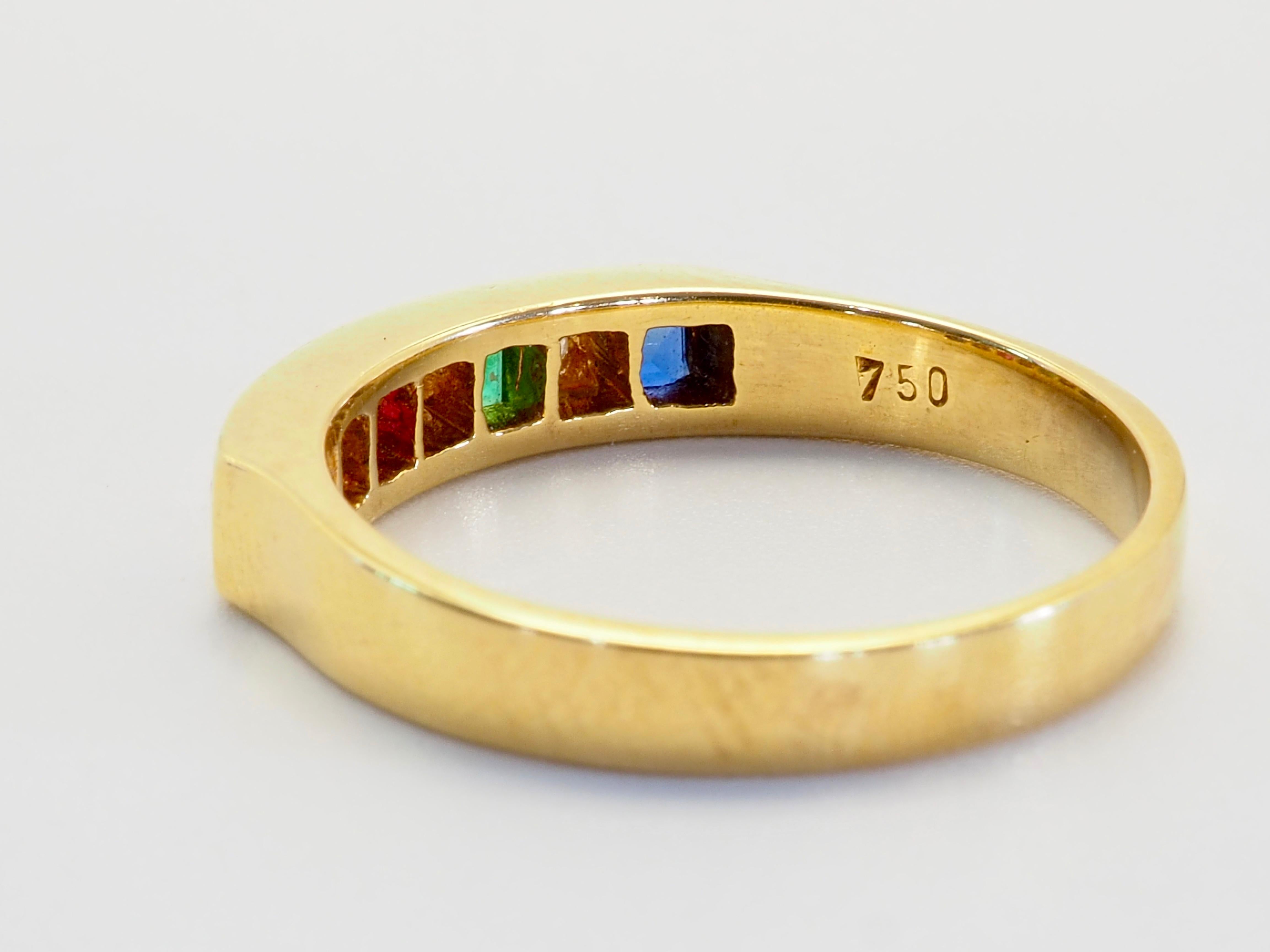 18K Gold 0.50ct Quadratische Muti-Steine & 0.06ct Diamant Feiner Vintage Band Ring (Carréeschliff) im Angebot