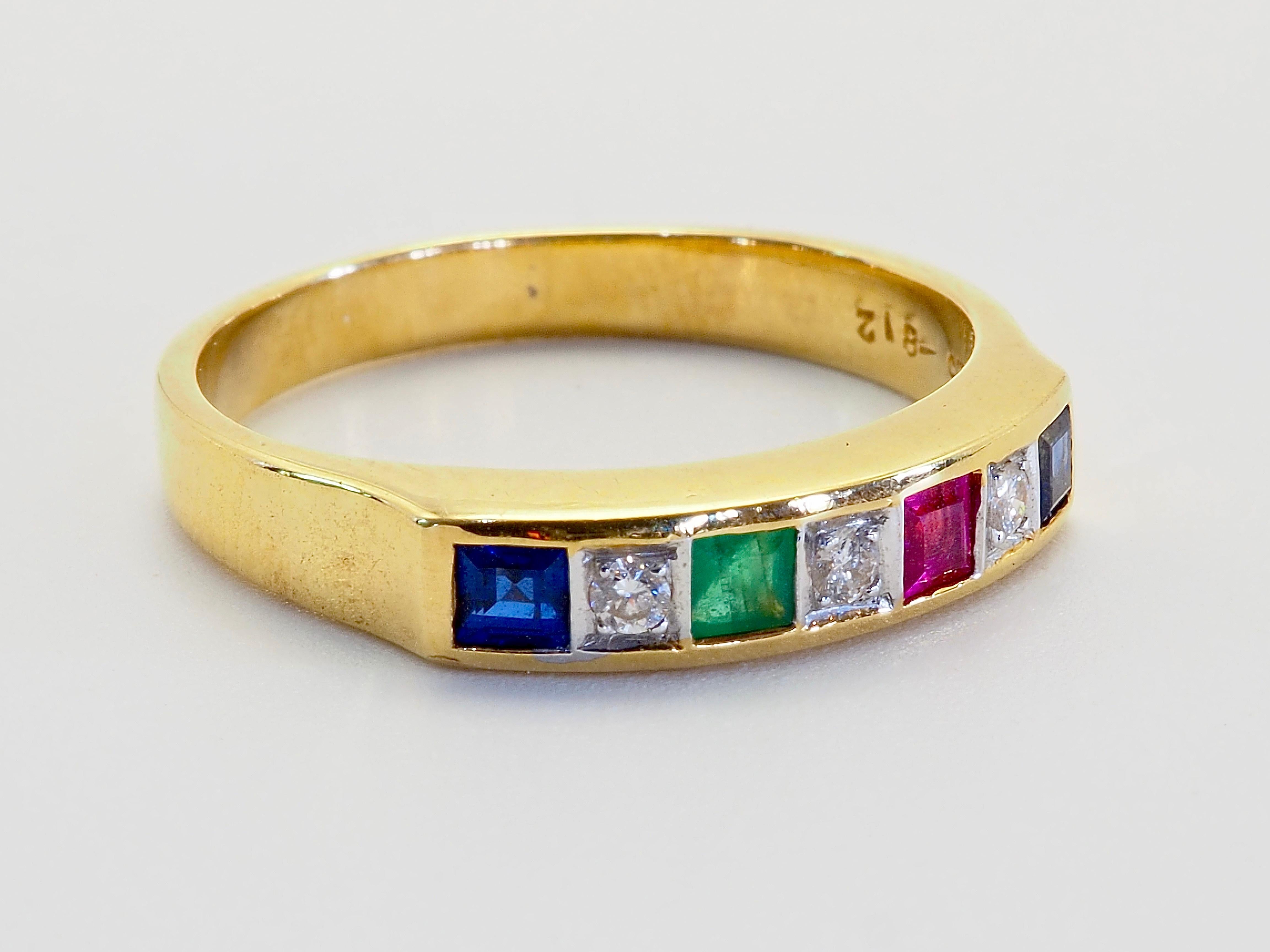 18K Gold 0.50ct Quadratische Muti-Steine & 0.06ct Diamant Feiner Vintage Band Ring im Zustand „Neu“ im Angebot in เกาะสมุย, TH