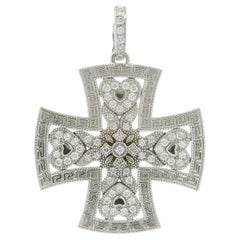 18k Gold 0.50ctw Diamond Maltese Cross Enhancer Pendant w/ Hearts & Greek Key
