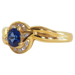18K Gold 0.52ct Vivid Blue Sapphire & 0.10ct Diamond Fine Ring