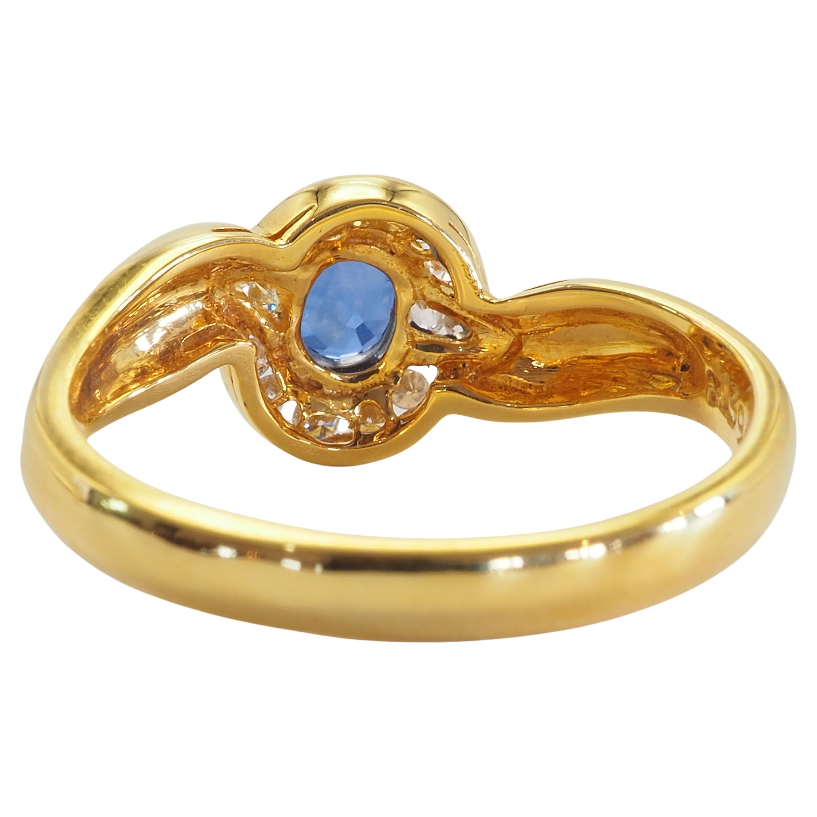 Oval Cut 18K Gold 0.52ct Vivid Blue Sapphire & 0.10ct Diamond Fine Ring For Sale