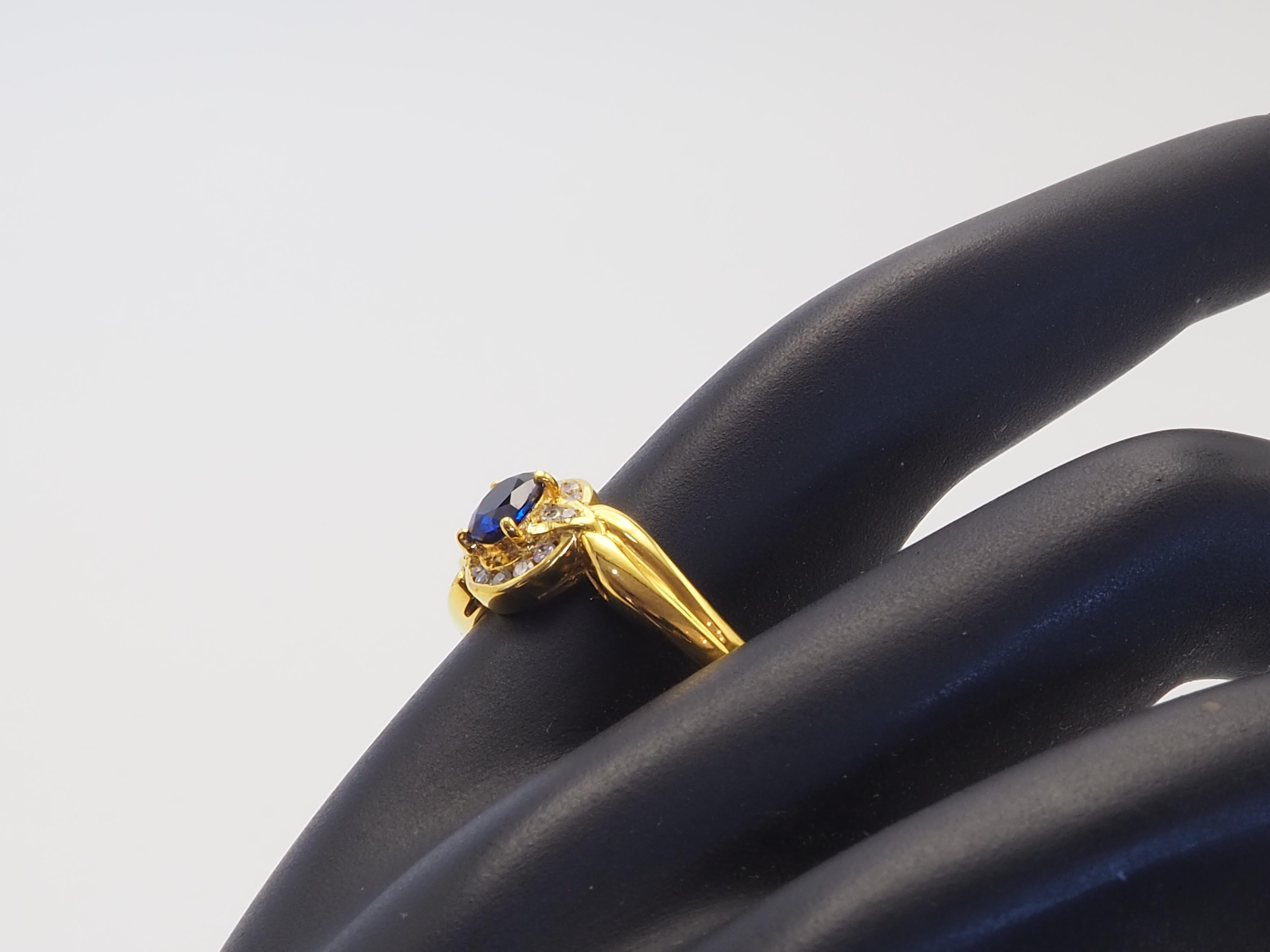 18K Gold 0.52ct Vivid Blue Sapphire & 0.10ct Diamond Fine Ring For Sale 2