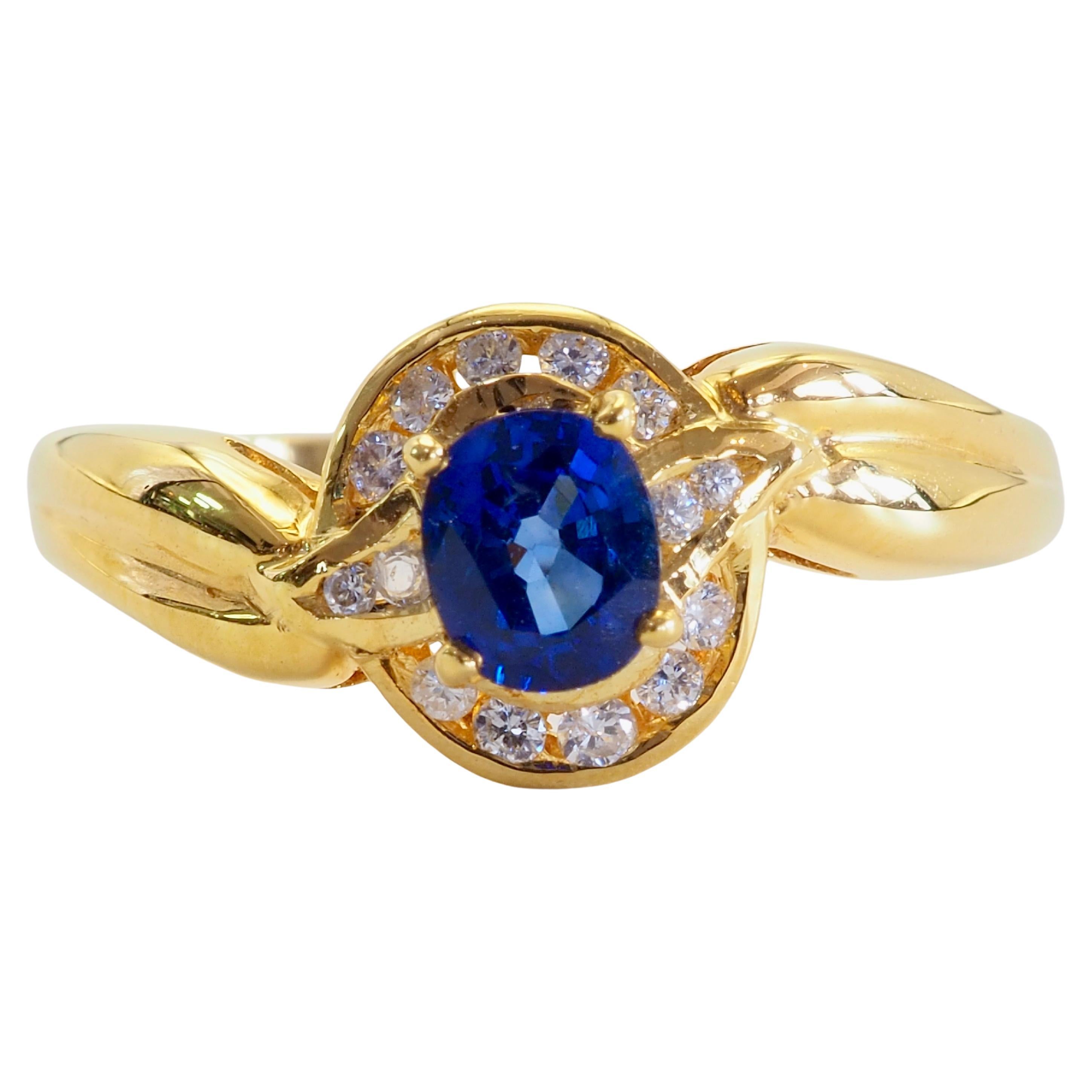 18K Gold 0.52ct Vivid Blue Sapphire & 0.10ct Diamond Fine Ring
