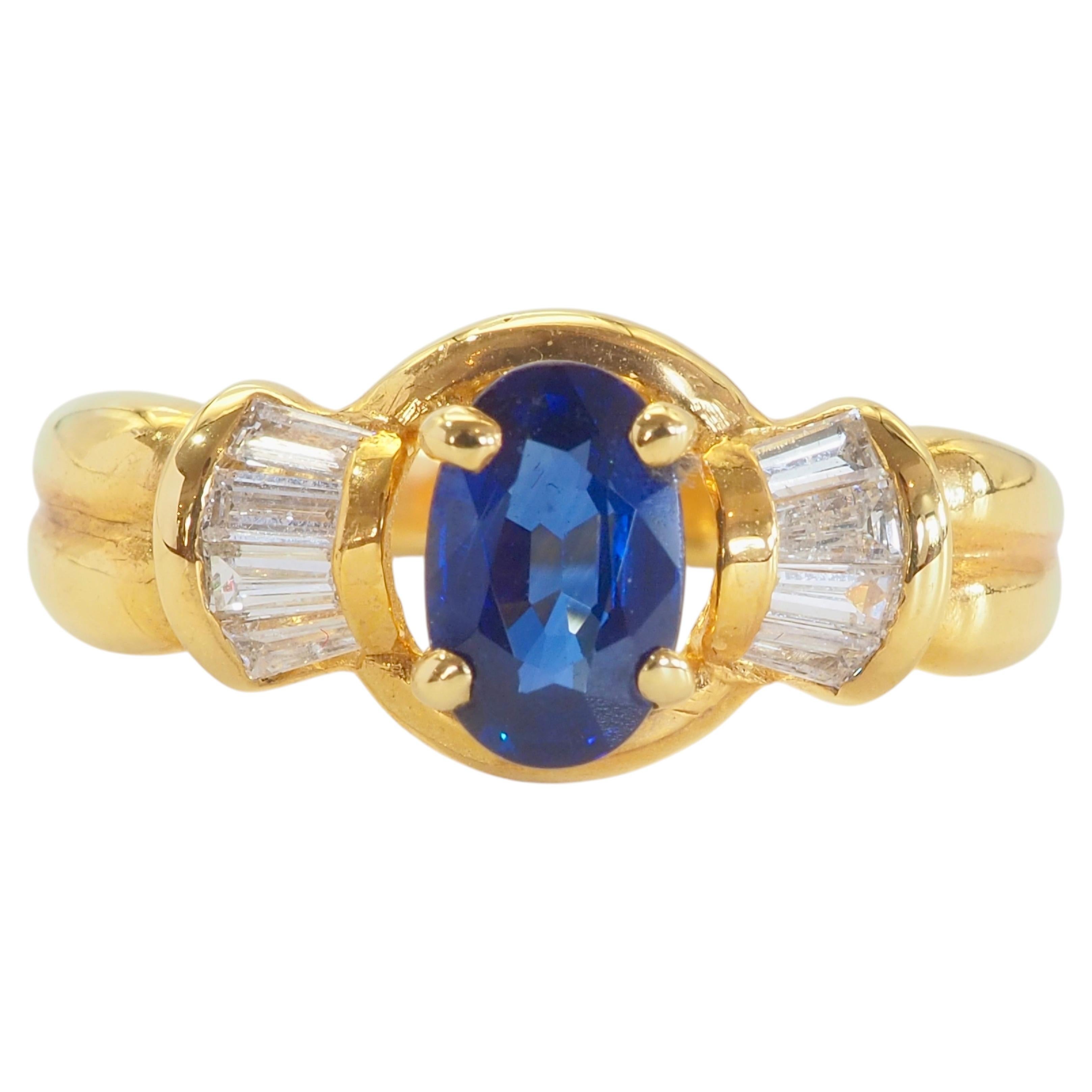 18K Gold 0.60ct Oval Vivid Blue Sapphire & 0.30ct Diamond Accent Ring
